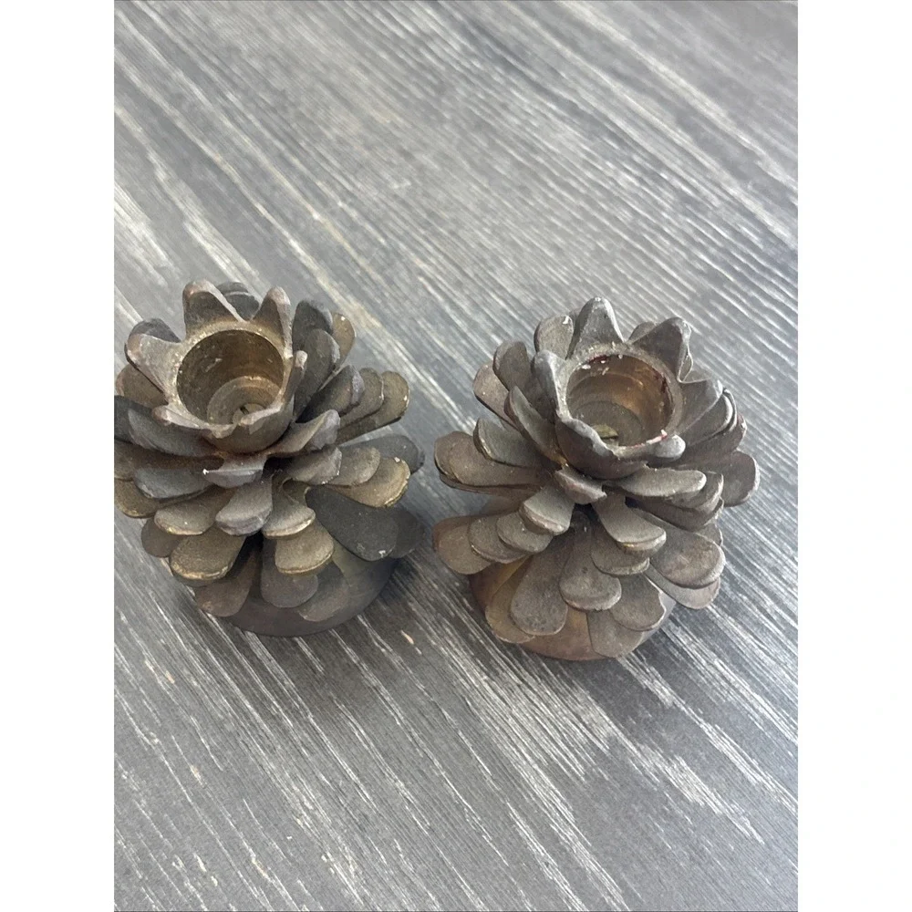 Vintage Brass Pine Cone Candle Holders Set of 2 Christmas‎ Holiday Decor